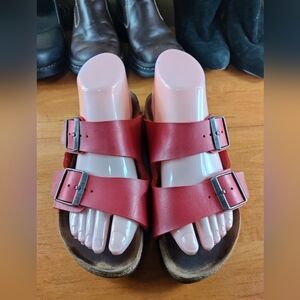 Birkenstock Red Sandals 2 Buckle Straps Closure Women's Size 37